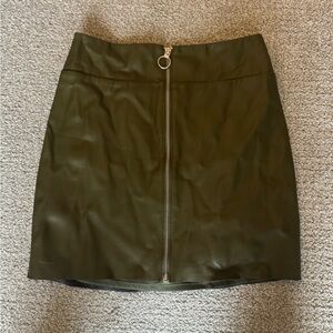 Express Olive Green Faux Leather Zipper Skirt